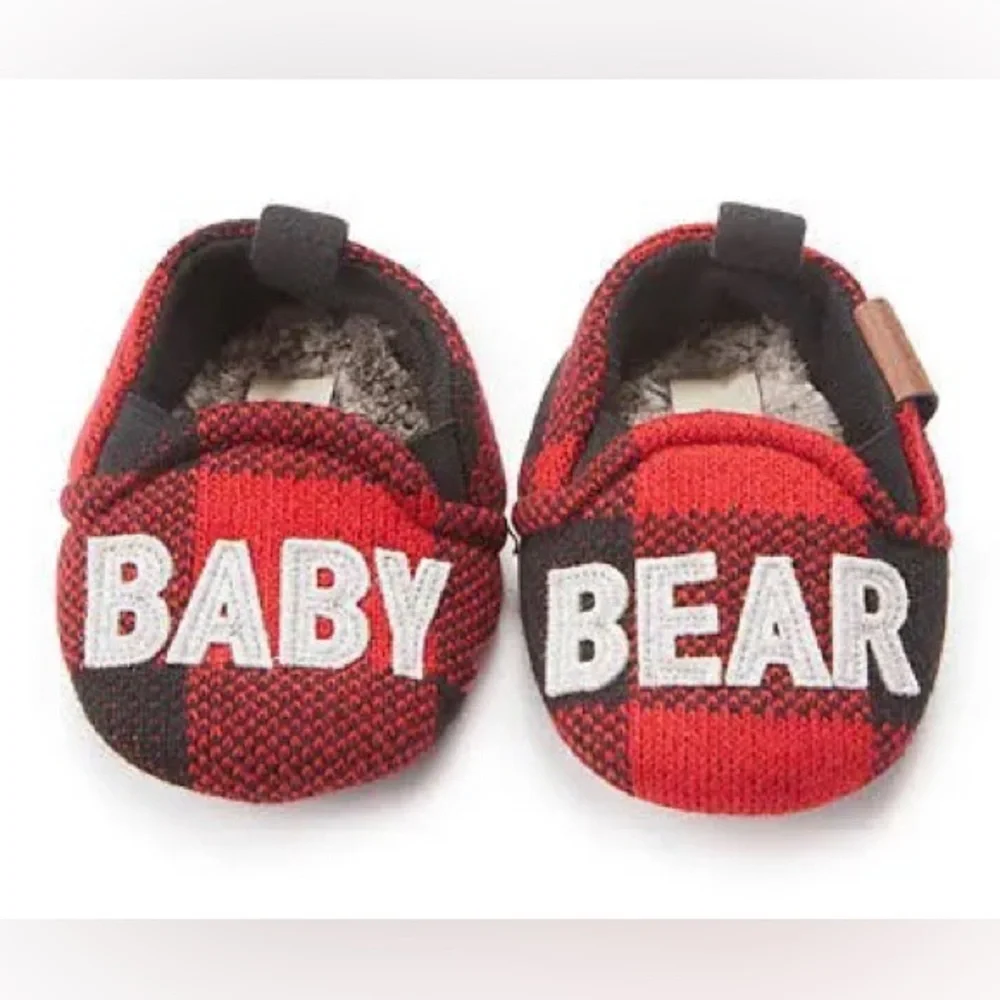 DF by Dear foams Baby Bear Red & Black Plaid Memory Foam Slippers 9-12 months